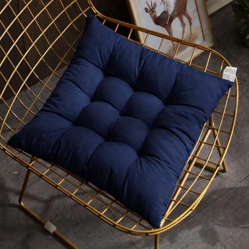 Image of Wakewell Soft Chair Pad with Ties | Square Padded Chair Pad Cushion for Dining Chair, Kitchen & Office | Washable Microfibre Chair Pad for Home Seating (1, Navy Blue)