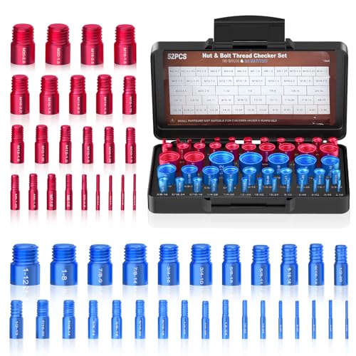 MENGBEI 52PCS Thread Checker, Nut and Bolt Thread Checker, Thread Checker Kit in Standard and Metric (28 SAE & 24 Metric), Bolts Measuring, Bolt Size Finder Checker Thread Gauge for Quickly Identify