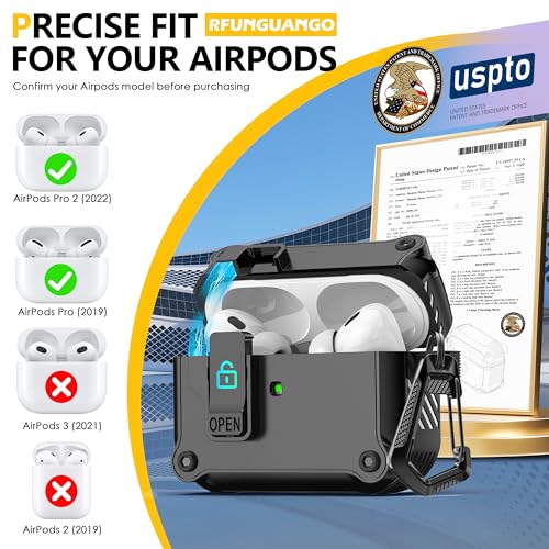 Image of RFUNGUANGO for AirPods Pro 2 Case with Lock Magnetic Lid MagSafe, Black