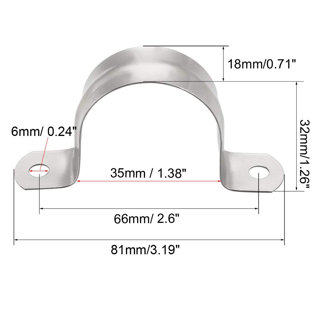TA-VIGOR 8Pcs Rigid Pipe Straps, 35mm 2 Holes Stainless Steel Tension Tube Clip Clamp - Image 2