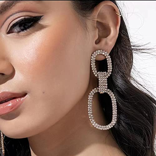 Dangle Drop Cz Oval Statement Earrings Crystal Rhinestone Chandelier Dangling Exaggerated Big Studs Earring Delicate Wedding Jewelry For Women Girls Bridal Gifts (Gold) #TOP1