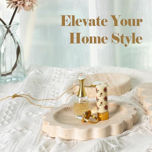 Koville Travertine Jewelry Dish, 5.51" Round Trinket Dish for Ring Necklace Earring Perfume, Natural Stone Decorative Tray for Countertop Bathroom Kitchen Dresser, Beige Travertine Tray - Image 5