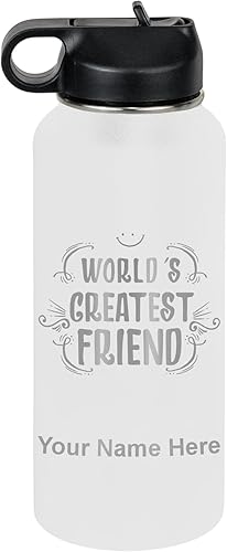 Miniatura 37 de LaserGram Personalized Water Bottle, World's Greatest Friend, Stainless Steel Double Wall Vacuum Insulated with Flip Top Straw, Custom Engraved Gift