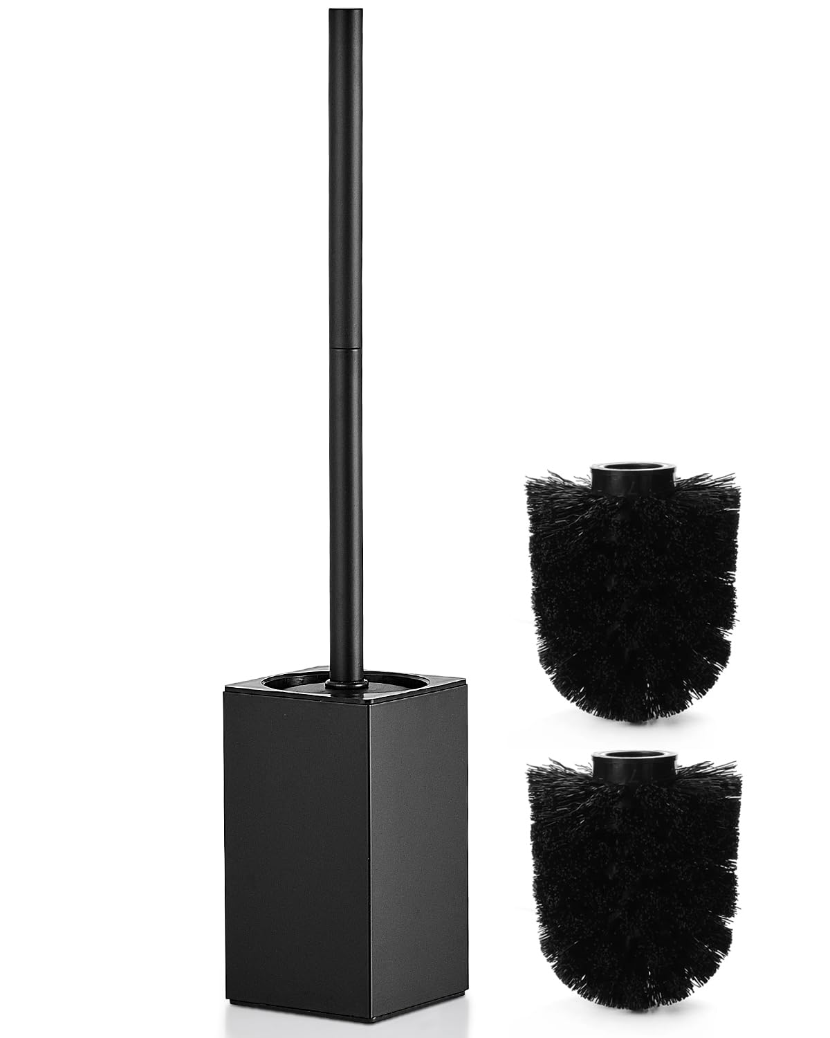 HOUHA Escobillas de Baño Escobilla WC Acero Inoxidable con 2 Cabezales de Cepillado, Diseño Cerrado de Secado Rápido Negro