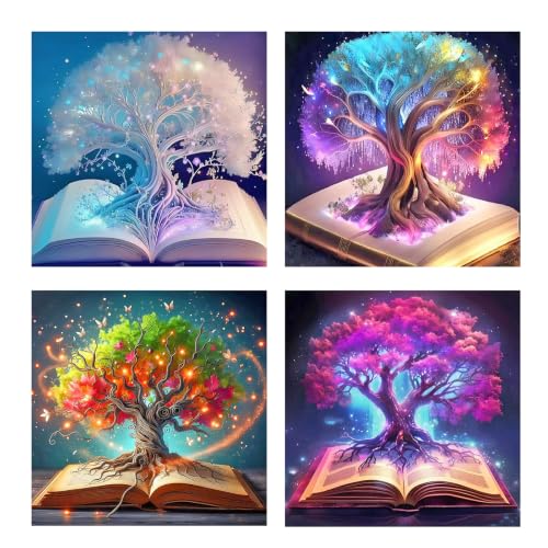 JISHSHAY Lot de 4 Diamond Painting Arbre de Vie Diamant Painting Arbre de Vie Broderie Diamant Diamond Art Kit Mosaique Adulte Bricolage Adulte Point de Croix...