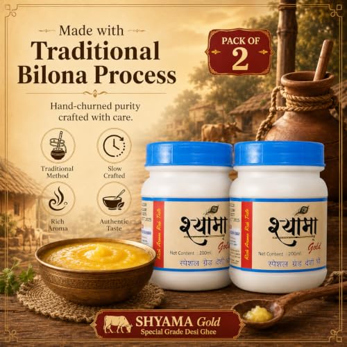 Image of SHYAMA GHEE Desi Buffalo Ghee 200 ML Each | Traditional Method Buffalo Ghee | Pure and Natural Nutritious Ghee with Rich Aroma (Pack of 2, 400 ML)