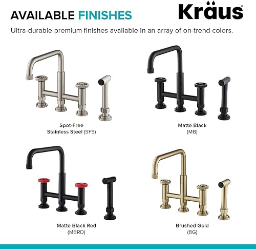Miniatura 11 de KRAUS Urbix - Grifo de cocina de puente industrial con rociador lateral en negro materojo, KPF-3125MBRD
