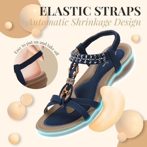 Image of Littleplum Womens Sandals Arch Support Slingback Rhinestone Dressy Sandals Comfort Summer Shoes Ankle Strap Elastic Flats for Beach Walking