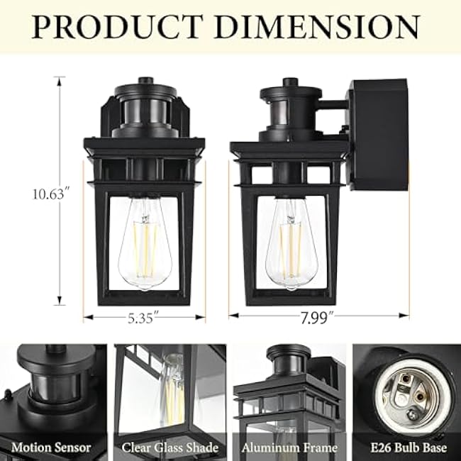 Motion Sensor Porch Light with Outlet, Motion Sensor Outdoor Wall Lights Dawn to Dusk Outdoor Light Fixture with Outlet Exterior Lighting Fixtures