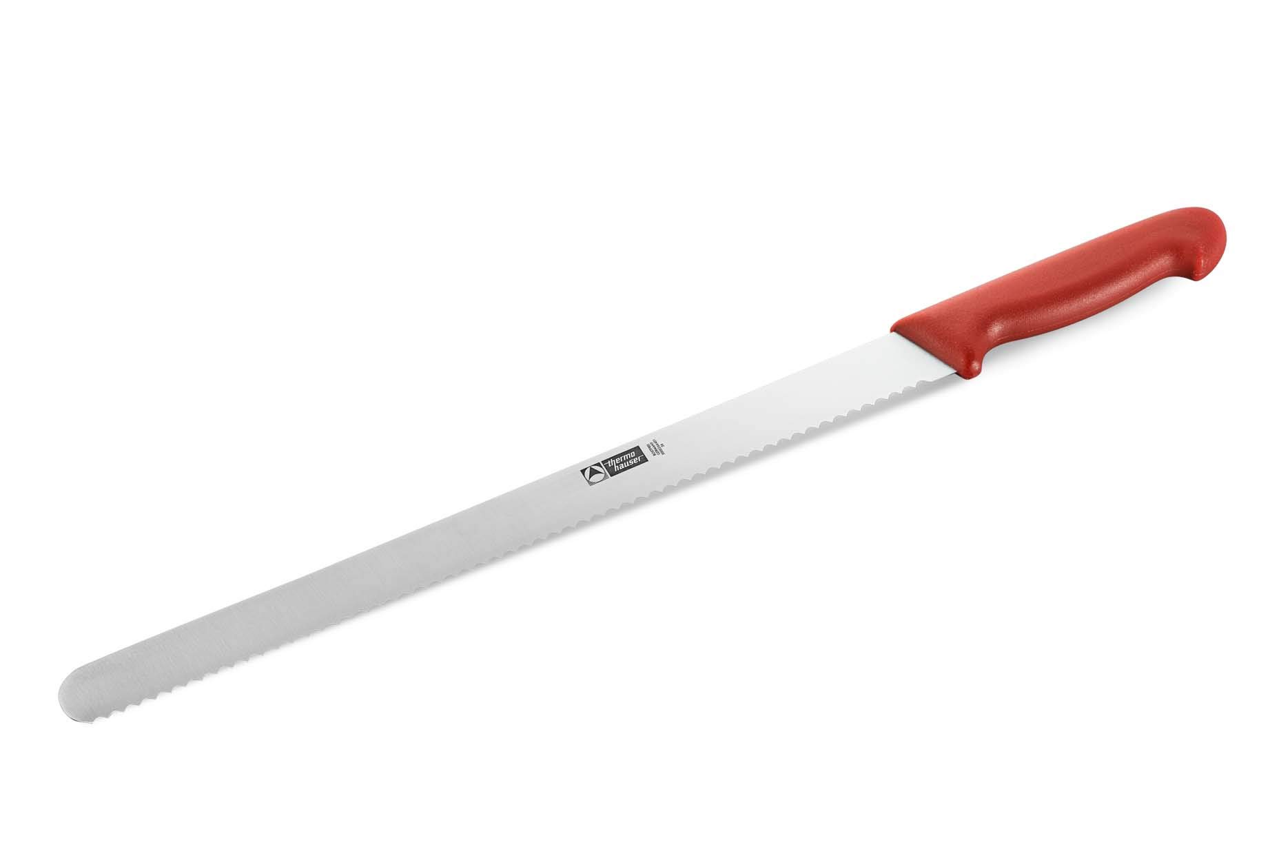 thermohauser Konditormesser (Stahl, rostfrei), einseitiger Wellenschliff, mit rotem Kunststoffgriff, Klinge 36 cm, Rot