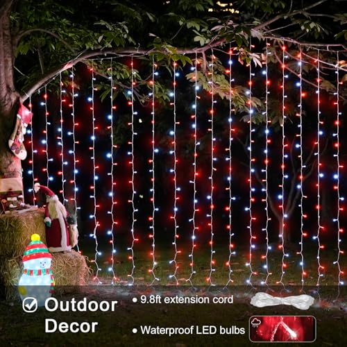 Image of JMEXSUSS 300LED Red and White Christmas Curtain Lights for Bedroom, Plug in