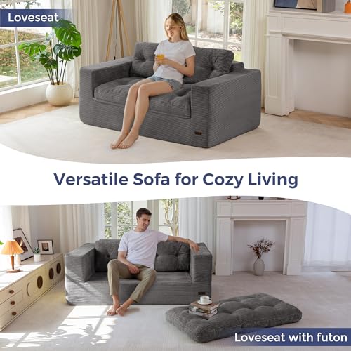 Image of MAXYOYO 63 inch Loveseat Sofa Couch for Small Spaces, Upholstered Boneless Cloud Couch for Apartment Bedroom, 2-Seater Love Seat Floor Modern Sofa with Pillows, No Assembly Required, Dark Grey