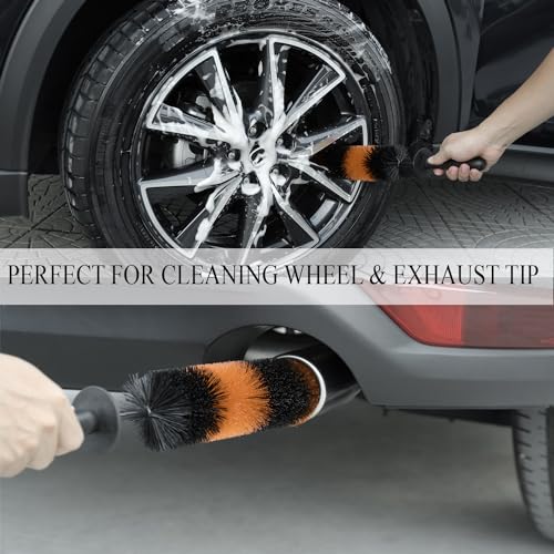 TAKAVU Master Wheel & Tire Brush, Easy Reach Wheel and Rim Detailing Brush Long Soft Bristle, Car Tire Brush, Wheel Scrub Brush, Multipurpose use for Wheels Rims Exhaust Tips Motorcycles (Orange) - Thumbnail 5