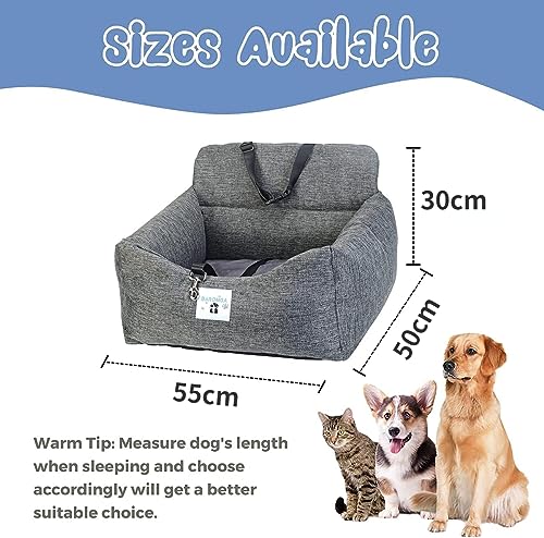 فوروبار مقعد معزز للسيارة للكلاب والحيوانات الأليفة، مقعد سيارة محمول آمن للسفر للحيوانات الأليفة، حقيبة سرير سفر للكلاب مقاومة للماء، حامل محمول قابل للطي مع حزام أمان قابل للإزالة/التعديل (متوسط)