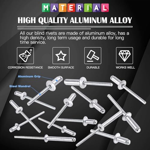 Image of 7 Sizes 400 Pieces Aluminium Blind Rivet Set | Metal POP Rivets for Riveting Gun /Riveter Machine, Rivet Pin Small to Big Size