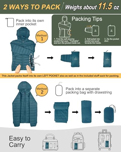 Image of Outdoor Ventures Women's Packable Lightweight Full-Zip Puffer Jacket with Hood Quilted Winter Coat
