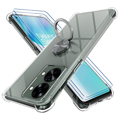 Funda Compatible con OnePlus Nord 2T 5G, Carcasa Transparente Silicona con Anillo Metal, Anti-Caída de Cuatro Esquinas Clear Cover - Anillo Plateado Cover