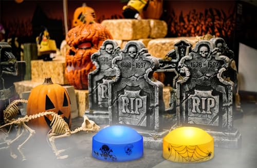 Image of 2 PCS Color Changing Halloween LED Pumpkin Candle Lights with Remote and Timer, Colored Battery Operated Jack-O-Lantern Light for Outdoor Halloween Flameless Pumpkin Home Decorations