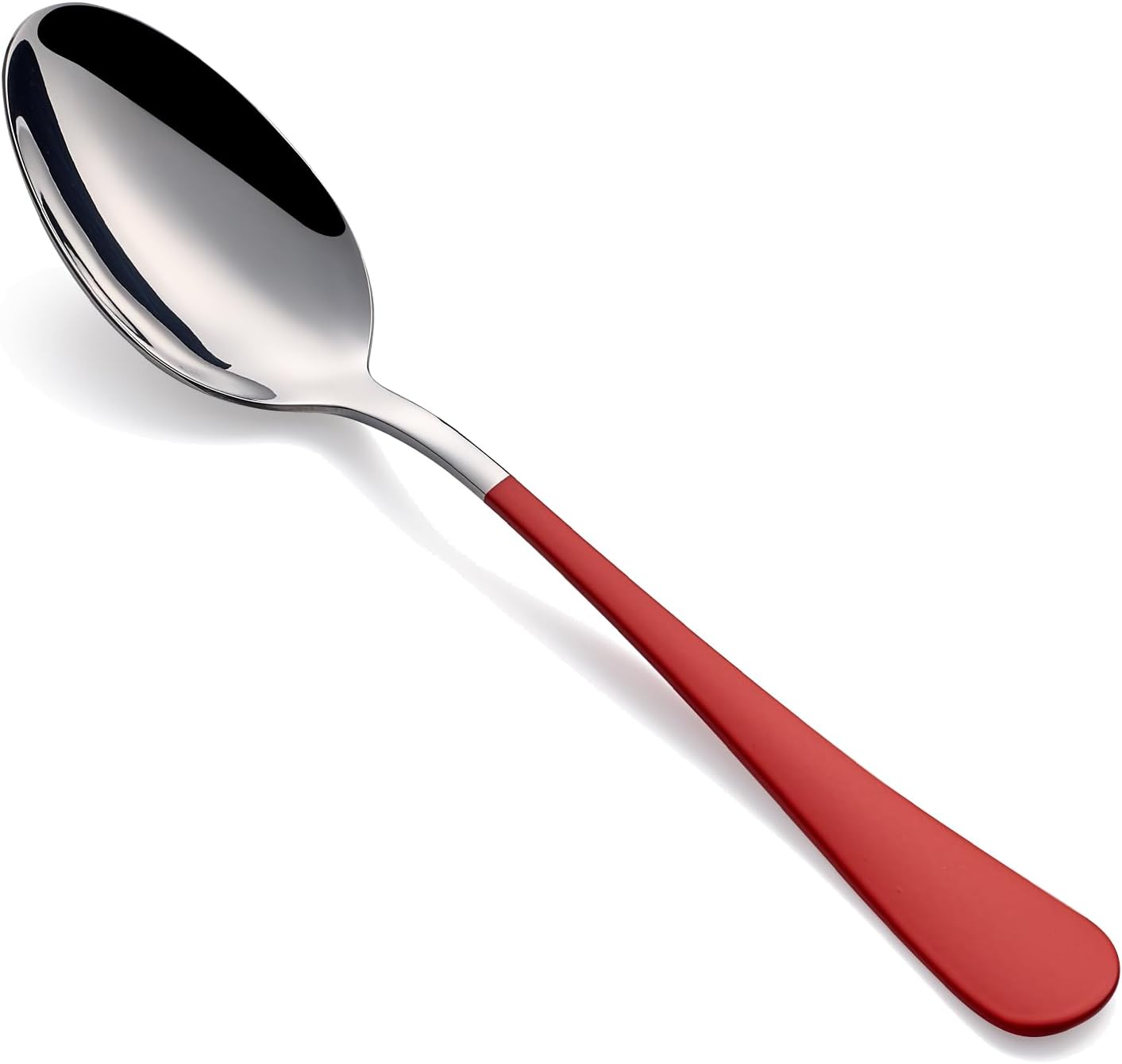 Red Dinne spoons Set 24 Piece,Red Handle Silverware 18/0 Stainless Steel Flatware Bulk 7.3-inch Dessert Spoons Sets Table of 24,Mirror Finished Dishwasher Safe