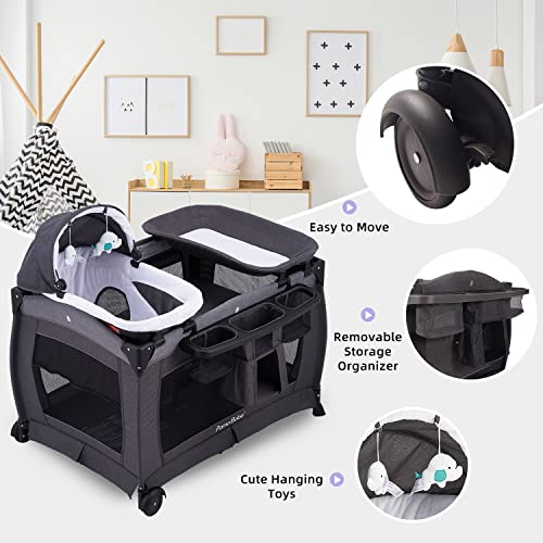 Pamo Babe Deluxe Nursery Center, Foldable Playard For Baby & Toddler, Bassinet, Mattress, Changing Table For Newborn(Black) #TOP4