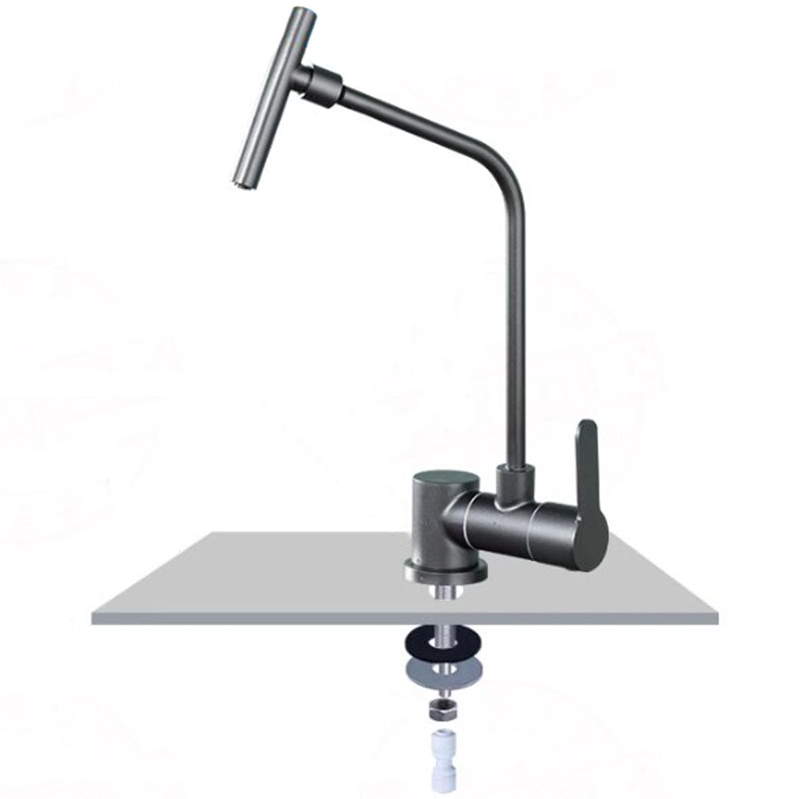 Grifo de Cocina único con rotación de 360°, diseño Compacto bajo Ventana, de Acero Inoxidable, con ósmosis inversa de 1/4", Ideal para Agua Potable.