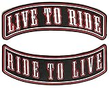 Live to Ride Ride to Live 2 Piece Biker Back Patch Set of Upper and Lower Rockers - Iron on Patch - 10 inches