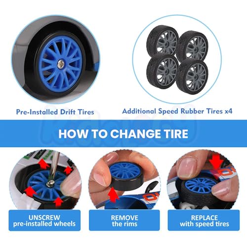 Image of Kidology RC Drift Remote Control Car - 1:24 Scale, 20Kmph High-Speed, 4WD, LED Lights, Rechargeable Racing Car, Drifting Tires, 2.4GHz, for Boys, Girls, Kids & Adults