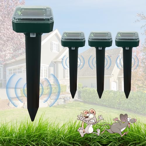 Shinyart ZHENG-1 4 Pack Upgraded Ultrasonic Mole Repellent, Solar Powered Gopher Mole Repellent For Lawn, Chipmunks,Snake,Waterproof Vole Repellent cover