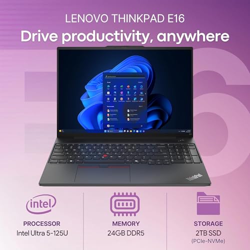 Image of Lenovo ThinkPad E16 Gen 2, FHD+ 16 inch Display, Intel Ultra 5-125U, 24GB RAM, 2TB NVMe, FPR, Backlit Keyboard, WiFi 6E + BT, RJ-45, FHD Webcam, Win 11 Pro, AI Business Laptop