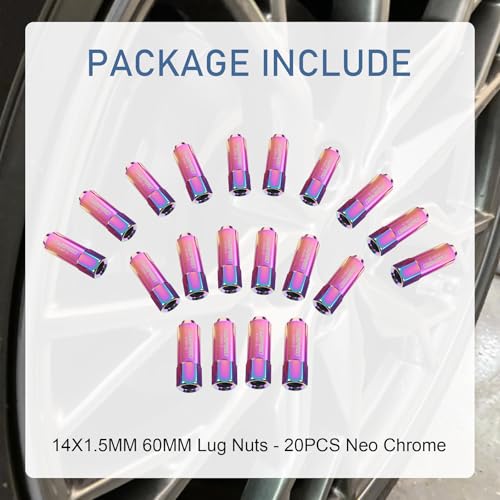 Image of Neo Chrome 20PC 14X1.5MM 60MM Extended Forged Aluminum Tuner Racing Lug Nut | Open-end Design, Great with your Aftermarket Wheels