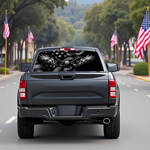 Image of Back Window Decals for Trucks - 65x17.3 in American Flag Window Decal Rear Window Decals for Truck Decor, Creative Truck Rear Window Decal for Personalized Decoration - Eagle-14-S