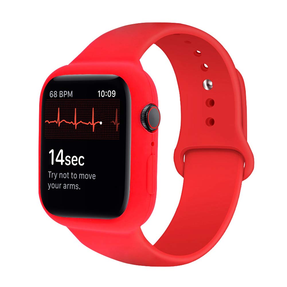 iTecFree Compatible for Apple Watch Band with Case,Soft Silicone Sport Bands Wrist Strap with Protective Bumper for iWatch SE Series 6 / Series5 / Series 4 Accessories.