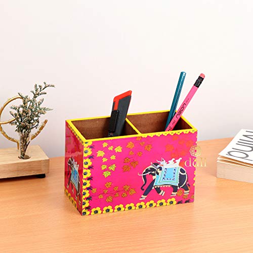 Image of DULI Multipurpose Engineered Wood Stand, Cutlery Holder, Table Organizer with 2 Sections, Elephant Pink, Medium