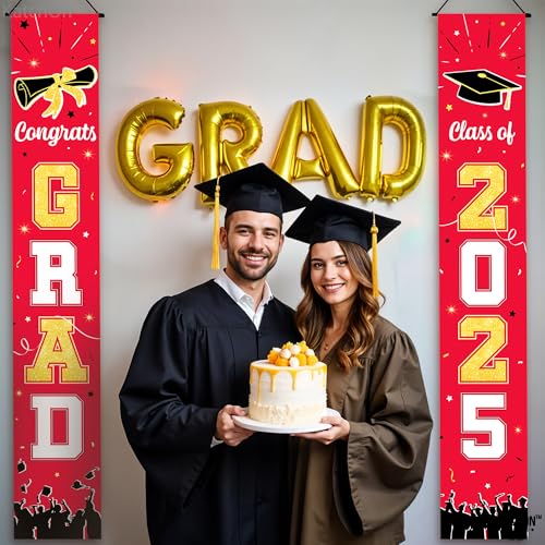 Image of KatchOn, Large 2025 Grad Door Banner - 72x12 Inch | Congrats Grad Banner 2025 for Red Graduation Decorations 2025 | Nursing Graduation Party Supplies Door Sign | graduation Decorations 2025 Red