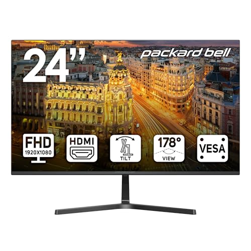 Image of Packard Bell AirFrame 24 inch FHD Monitor, 1920x1080, Ultrawide, VESA Mount Compatible, Tilt Adjustment, HDMI /VGA, Slim Bezel, for Home, Office, and Light Gaming