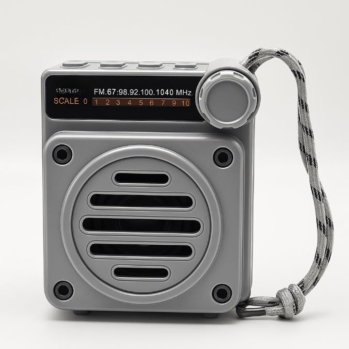 Image of Fire Turtle Pocket Blast FM Radio with Bluetooth Speaker with Powerful Sound,FM Recording, Antenna, 6w-12 Hours (USB Charging) and Number Pad (AUX, SD Card, USB Input) (Mini Retro Grey)