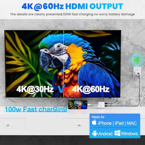 Image of Verilux 2-in-2 Type C to HDMI Adapter with USB-C & Lighting to Hdmi & Type C