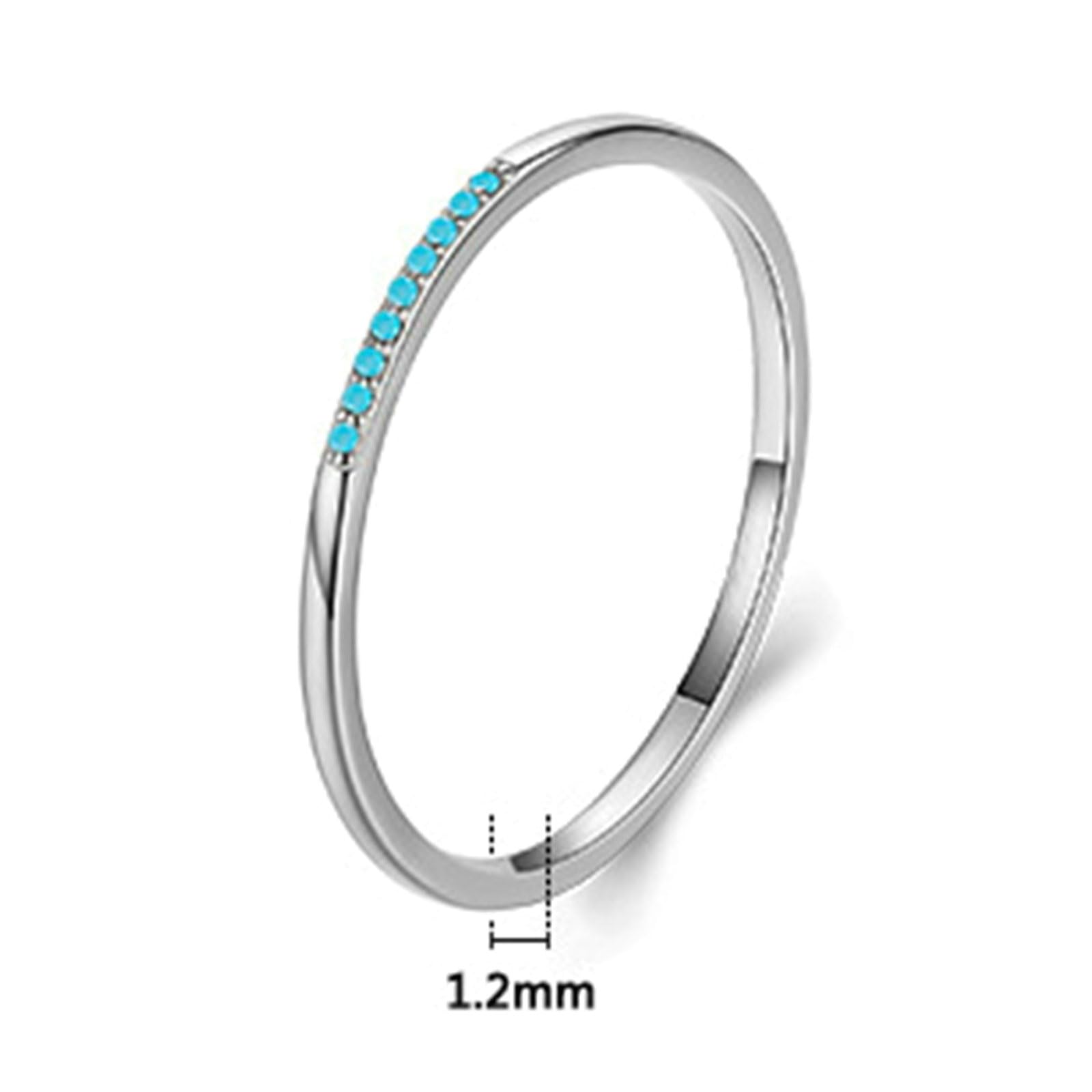 Anello da donna in oro bianco 375 585 750, singolo sottile con fascia turchese, anello di fidanzamento, matrimonio, senza nichel, misura 50 (15,9)-62 (19,7)