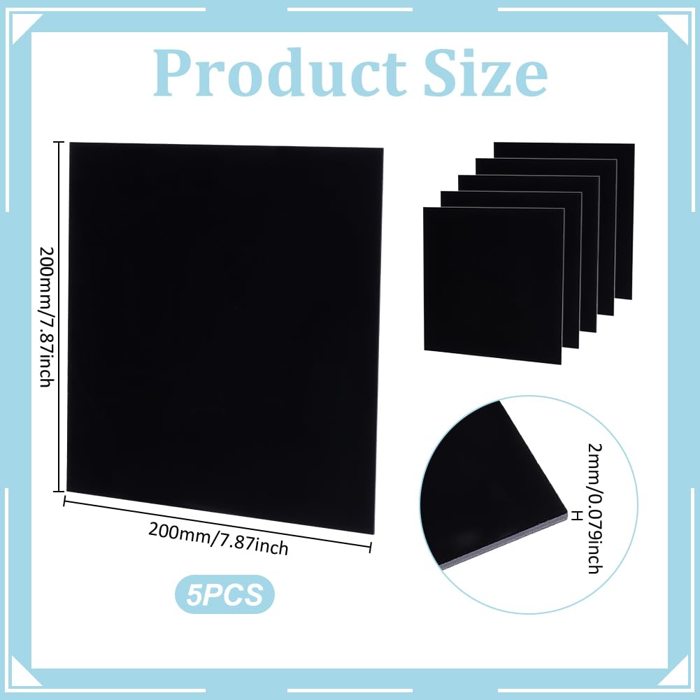 UNICRAFTALE 5 Pezzi 20x20 cm Lastre in Acrilico Quadrate Lastre in Acrilico Nero per Taglio Laser 2 mm di Spessore Lastra in Plexiglass Trasparente Lastre in Plastica Trasparente Lastre in Acrilico