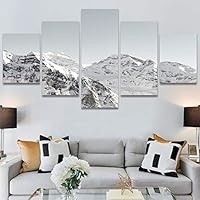 SIGNWIN 5 Panel Canvas Wall Art Snow Mountain for Home Decorations Ready to Hang - 60