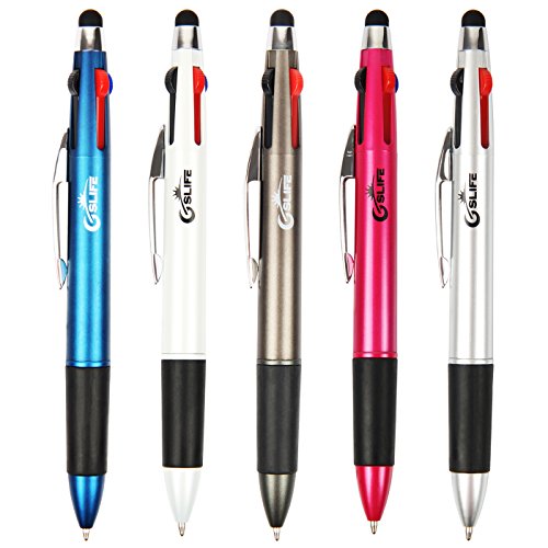 GSlife Multicolor Stylus Pens For Touch Screens 2 in 1 Capacitive Stylus 3 Colorful Ballpoint Pens,Black,Red,Blue Ink,(5 Pack)