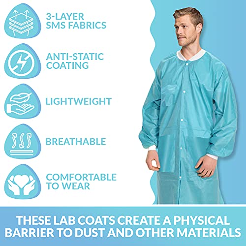 Valumax 3560Tes Easy Breathe Cool And Strong, No-Wrinkle, Professional Disposable Sms Knee Length Lab Coat, Teal, S, Pack Of 10 #TOP3