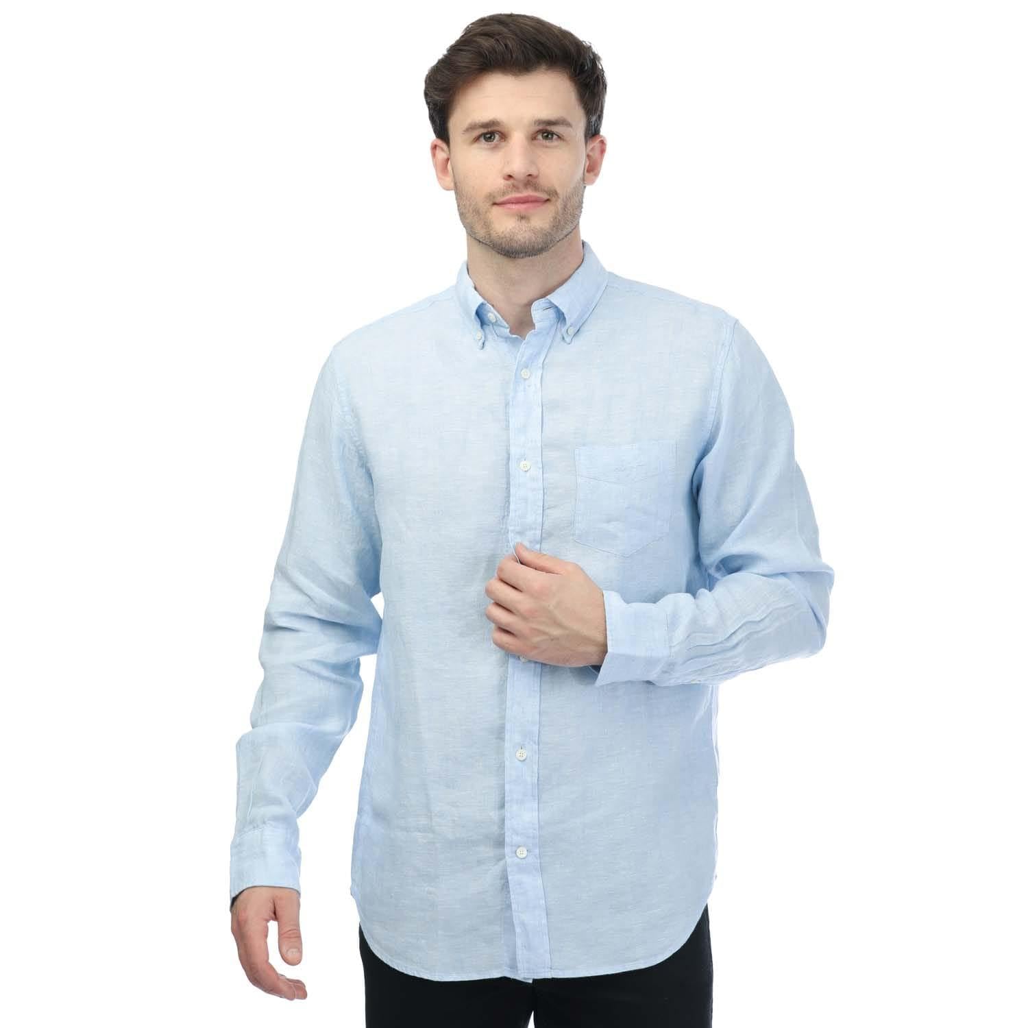 Gant Men's Blue Linen Regular Shirt (M) (Blue)