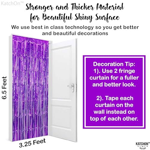Image of KatchOn, Purple Fringe Backdrop - Pack of 2 | Purple Streamers for Birthday Decorations, Halloween Decorations | Wedding, Baby Shower, Halloween Party Decor | Tinsel Curtains for Bachelorette