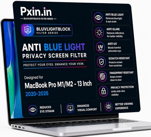 Image of Pxin UltraX Privacy Screen Guard compatible with Mac Book Pro 13 Inch | Anti Blue | Anti Glare | UV (A /B /C) Shield | Privacy Screen Guard | OptiX & BLUVLIGHT Block Layer | Privacy Filter