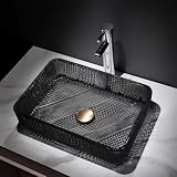 WOTZOV Lavabo Rettangolare da Appoggio con Piletta A Scomparsa per Mobile Bagno Moderno.，Black 46x33x11cm