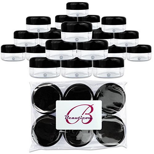 Beauticom 15 gram/15ml Empty Clear Small Round Travel Container Jars with Lids for Make Up Powders, Eyeshadow Pigments, Lotions, Creams, Lip Balm, Lip Gloss, Samples (24 Pieces, Black Lid)