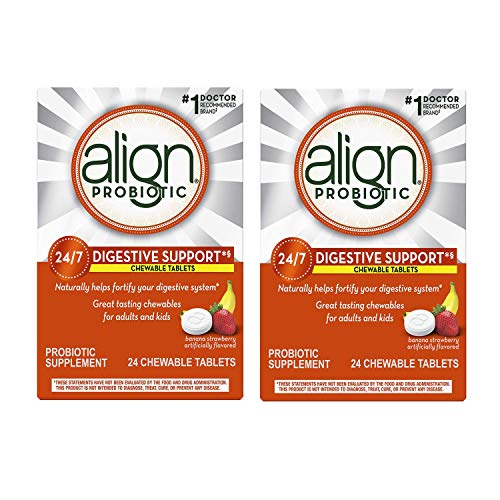 Align Probiotic Supplement Chewable Tablets Banana Strawberry Smoothie - 24 ct, Pack of 2