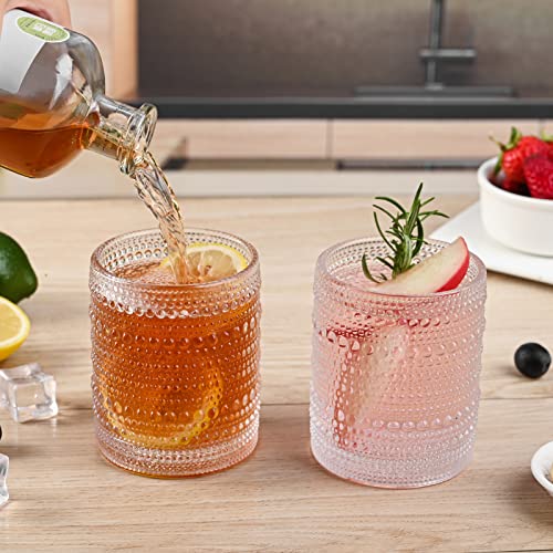 Zmowipdl Vintage Glassware Drinking Glasses Set Of 6,12 Oz Hobnail Glass Cups,Embossed Clear Water Tumbler,For Beer,Cocktail,Whiskey,Juice And Various Mixed Drinks- 1 Cleaning Brush #TOP3