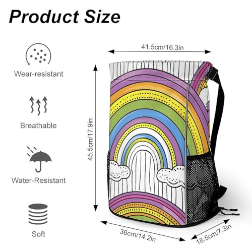 Drawstring Gym Backpack with Shoe Compartment And Wet Pocket, 28L Lightweight Waterproof Rainbow And Clouds Sports Backpack for Workout Swim Beach Travel String Bag for Men Women2
